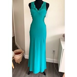 Brand new! Morgan & Co Teal Lace Trim V-Neck Sleeveless Open Back Maxi Dress